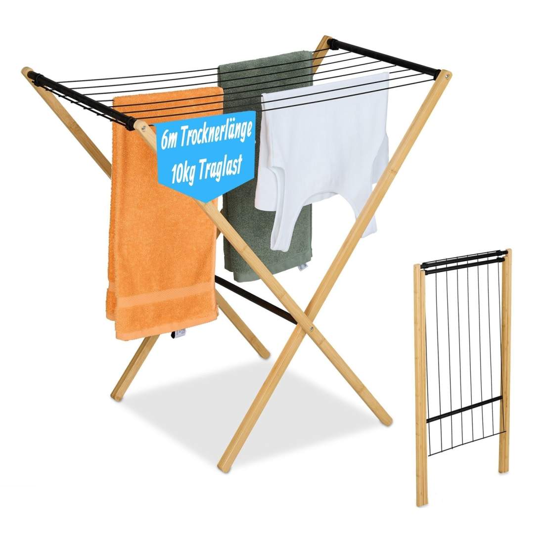 Hopfällbar tvättställ i bambu och metall – platsbesparande torktumlare | Hem & Hobby | Pryloteket