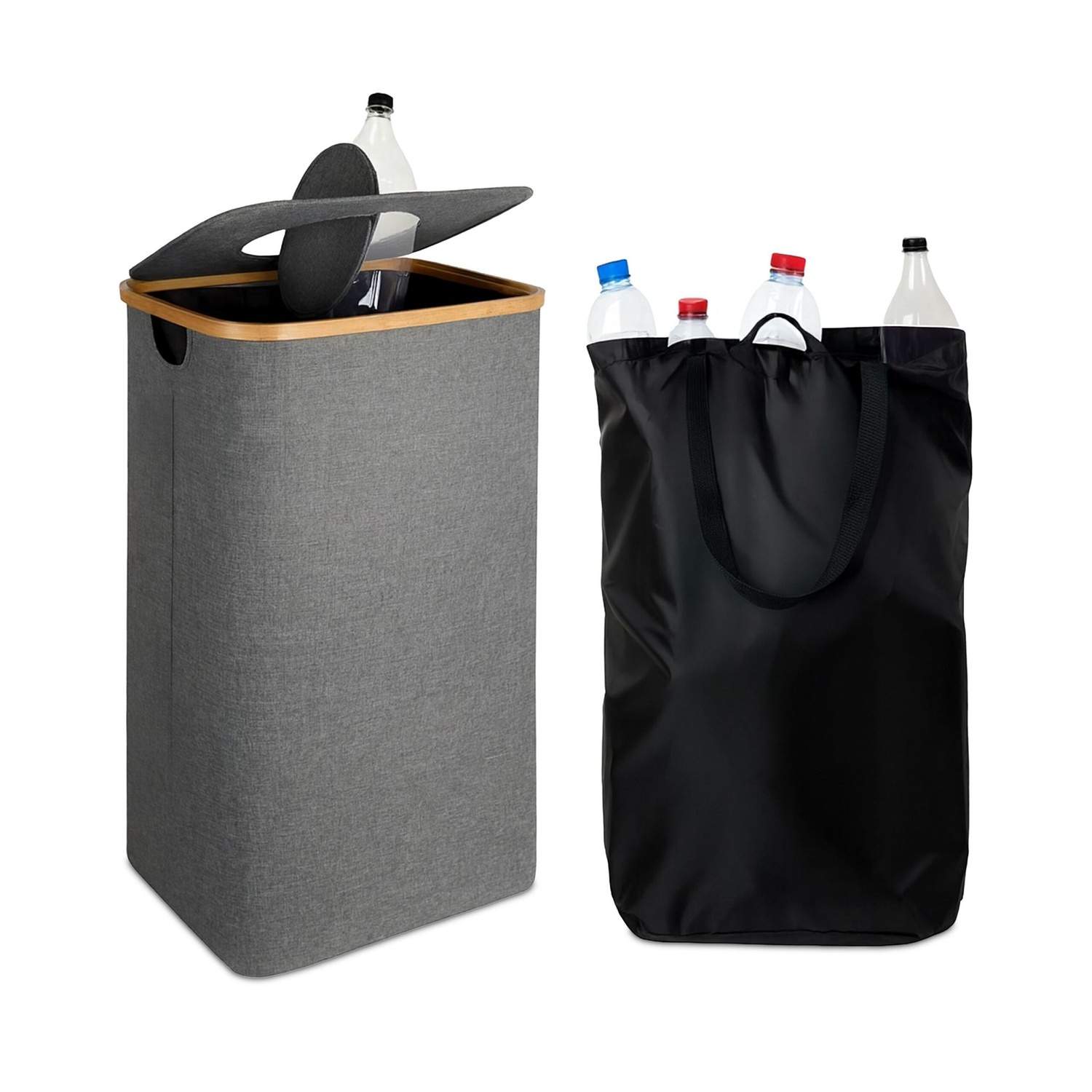 Flaskeopsamler 100L – Holdbar filt, bambuslåg