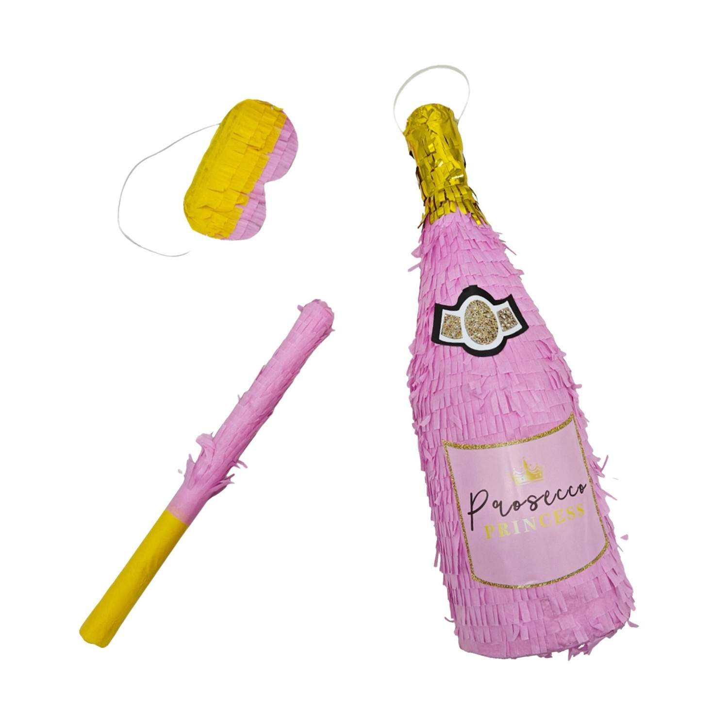 Champagneflaske Piñata-sæt – Pind og maske inkluderet