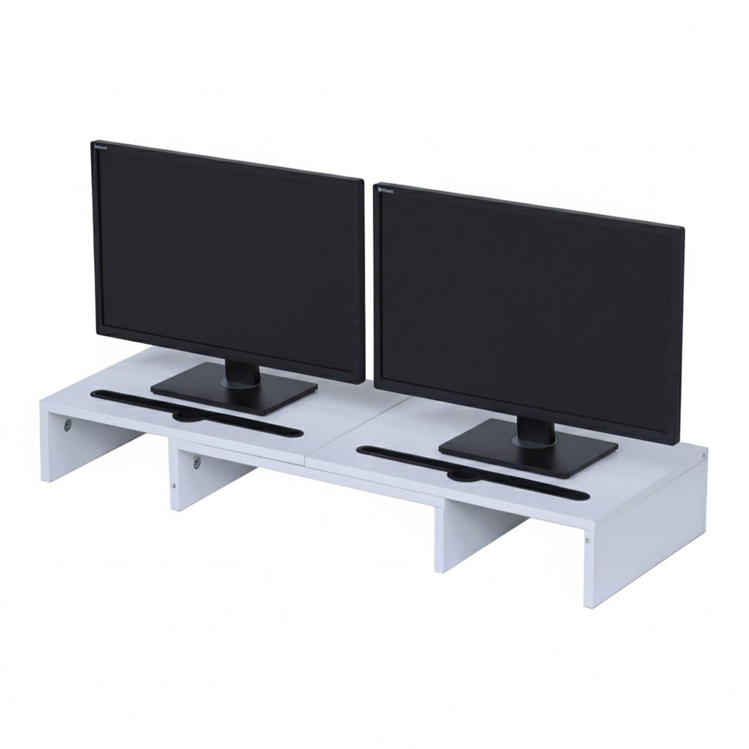Dobbelt skærmstativ – justerbar, hvid, ergonomisk design