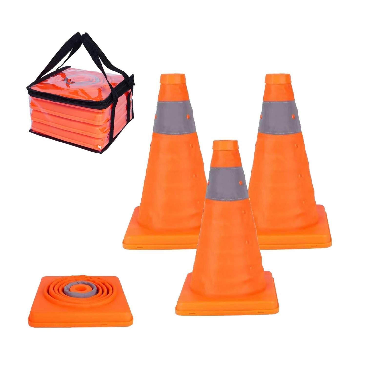 Reflekterende, foldbare sikkerhedskegler – sæt med 4, nem opbevaring