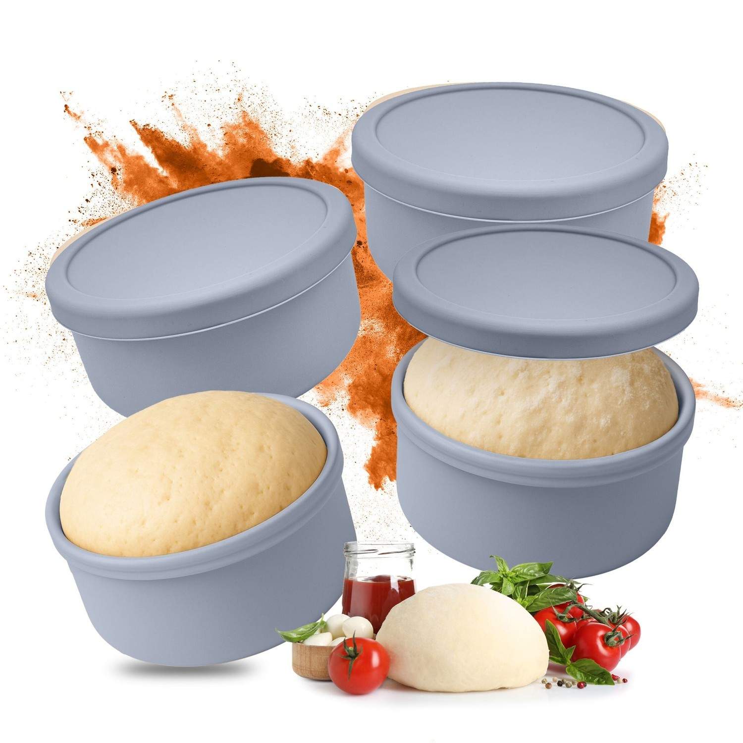 Pizzadejshæveæsker med låg – sæt med 4, runde