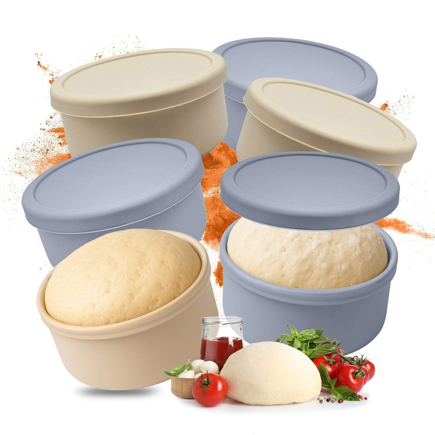 Sæt med hævebokse til pizzadej – silikone, tåler fryser