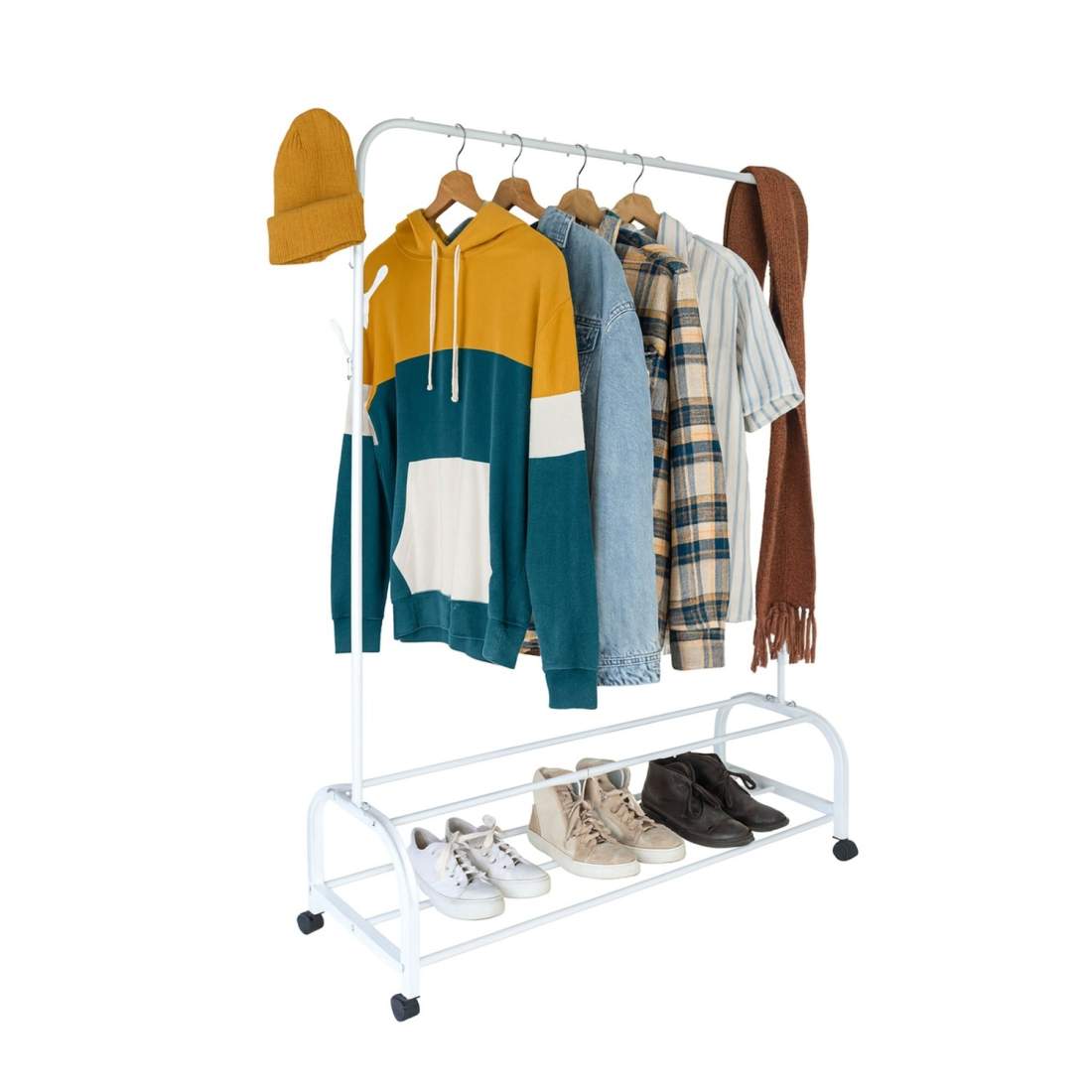 Rullbar klädhylla i järn – 2 hyllor, 8 krokar | Hem & Hobby | Pryloteket