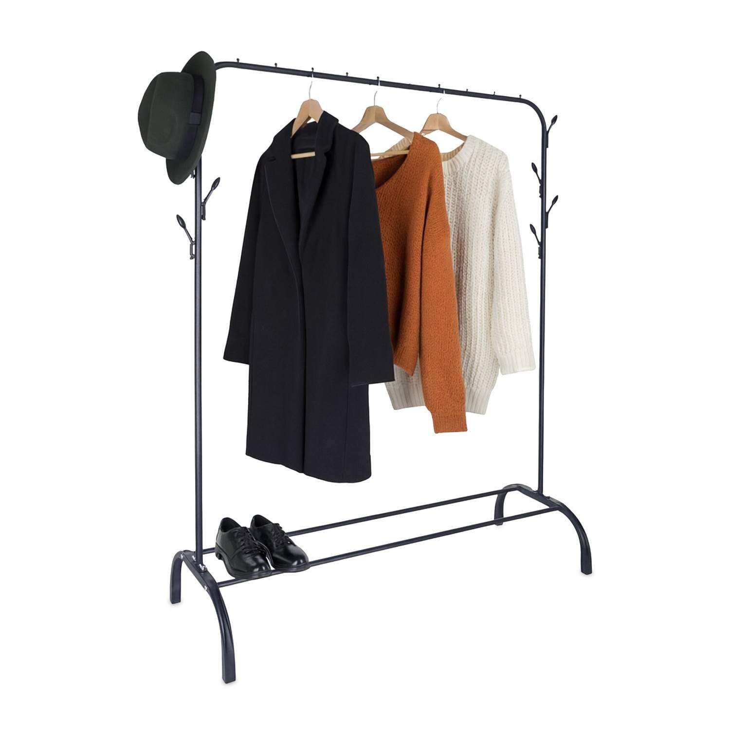 Jernfrakkehylde med hylde – 8 kroge, fritstående opbevaring
