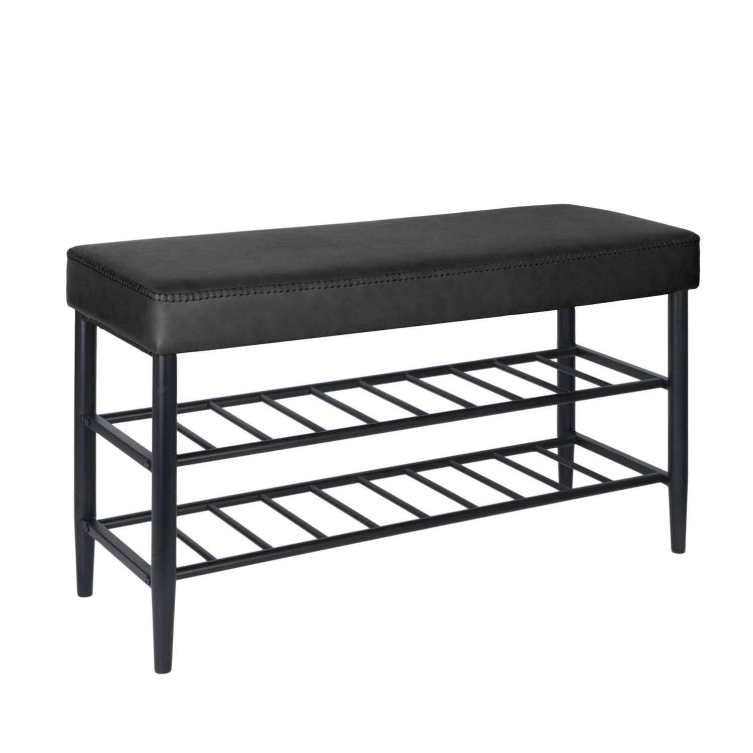 Skoförvaringsbänk – Konstläder, 2 hyllor, Mid-Century-stil | Hem & Hobby | Pryloteket