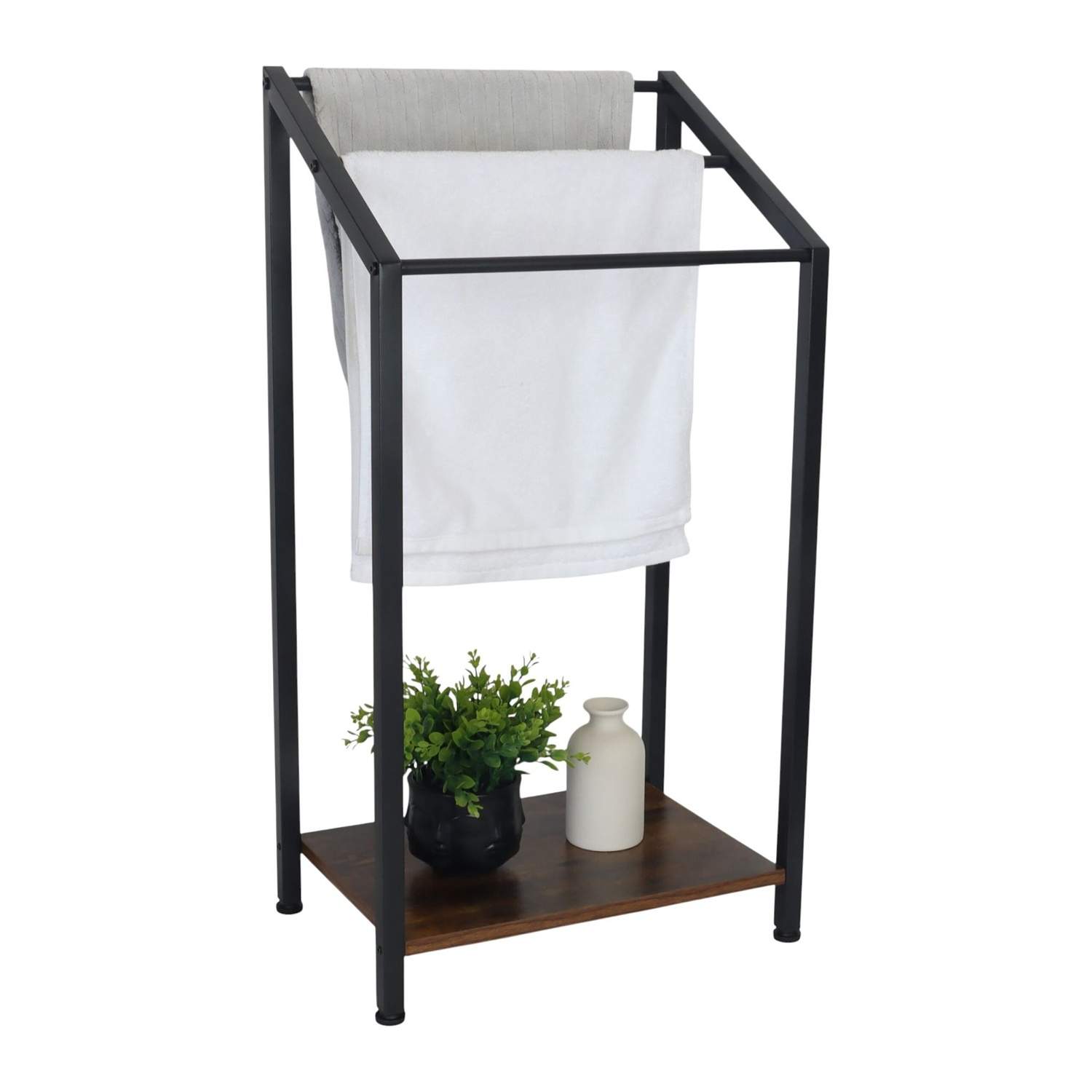 Håndklædestativ med hylde – 3 stænger, fritstående, industrielt design