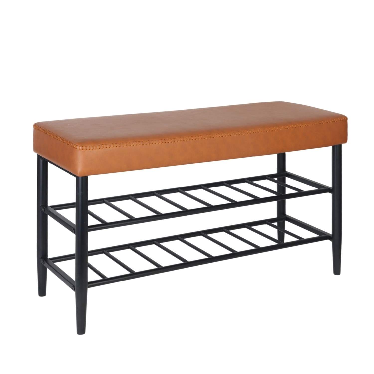 Skoopbevaringsbænk – Kunstlæder, 2 hylder, Mid-Century-stil