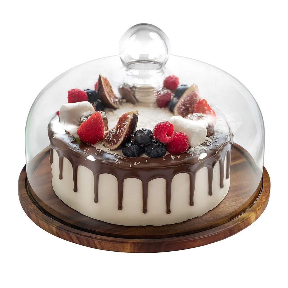 Tårtfat i akaciaträ med glaskupol – Håller godsakerna fräscha | Hem & Hobby | Pryloteket