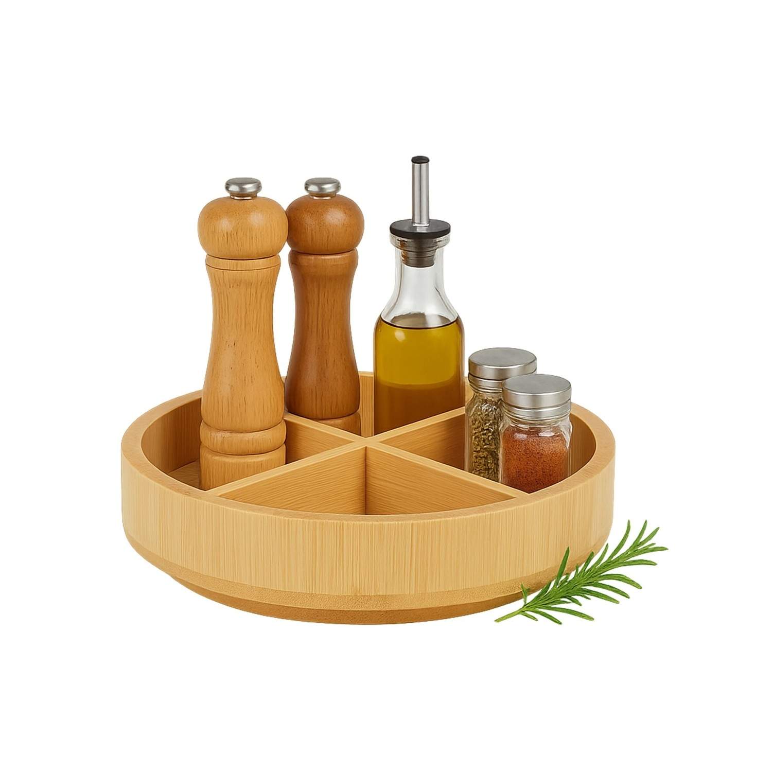 Roterende bambusbakke – 4-rums organizer