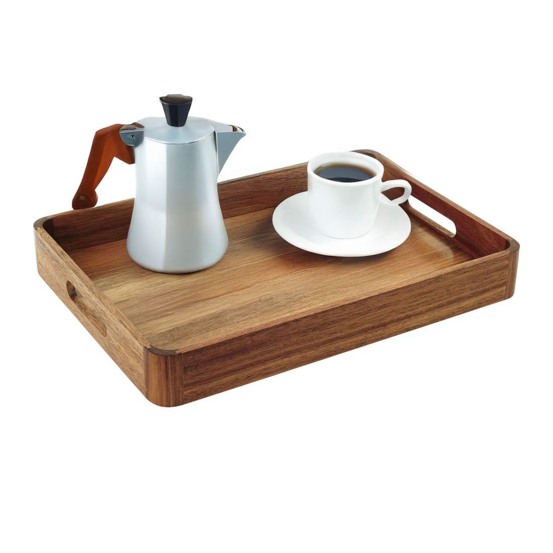 Serveringsbricka i akaciaträ – handtag och hög kant | Hem & Hobby | Pryloteket