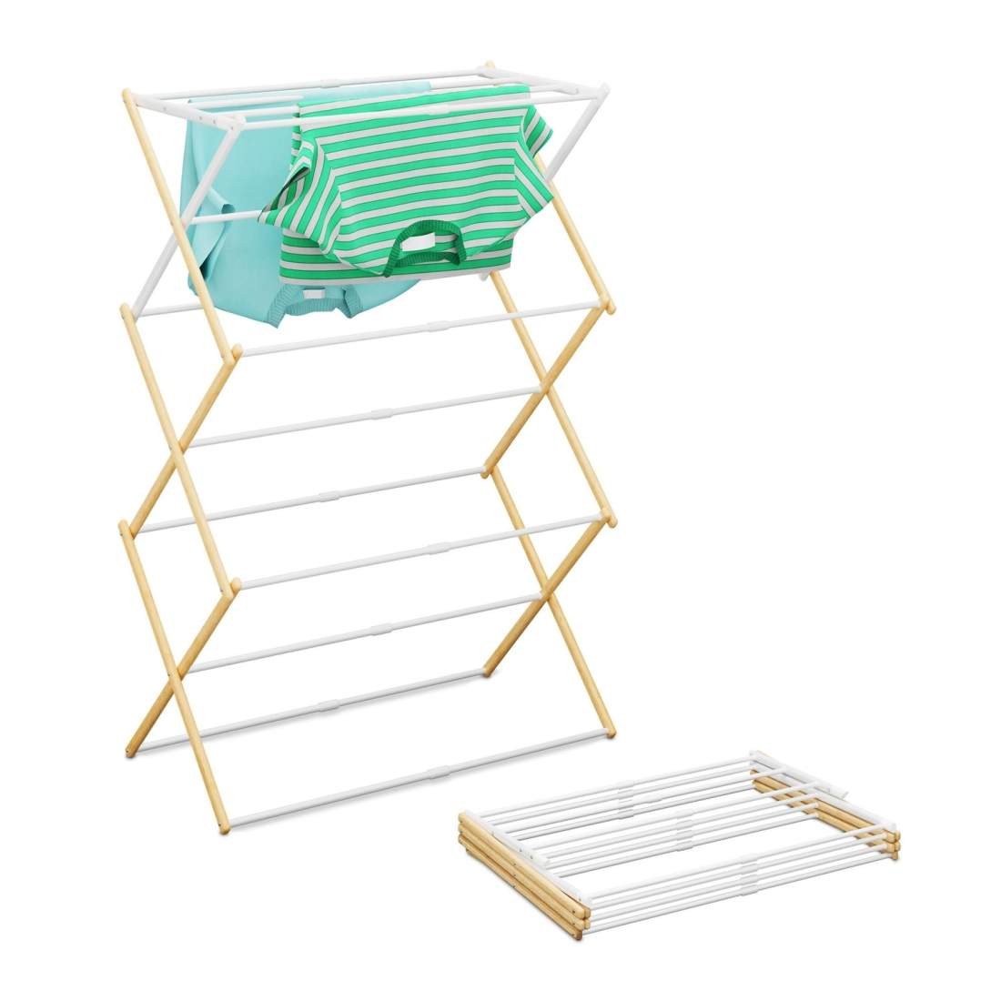 Hopfällbar torkställning i bambu och metall – 6 nivåer, platsbesparande | Hem & Hobby | Pryloteket