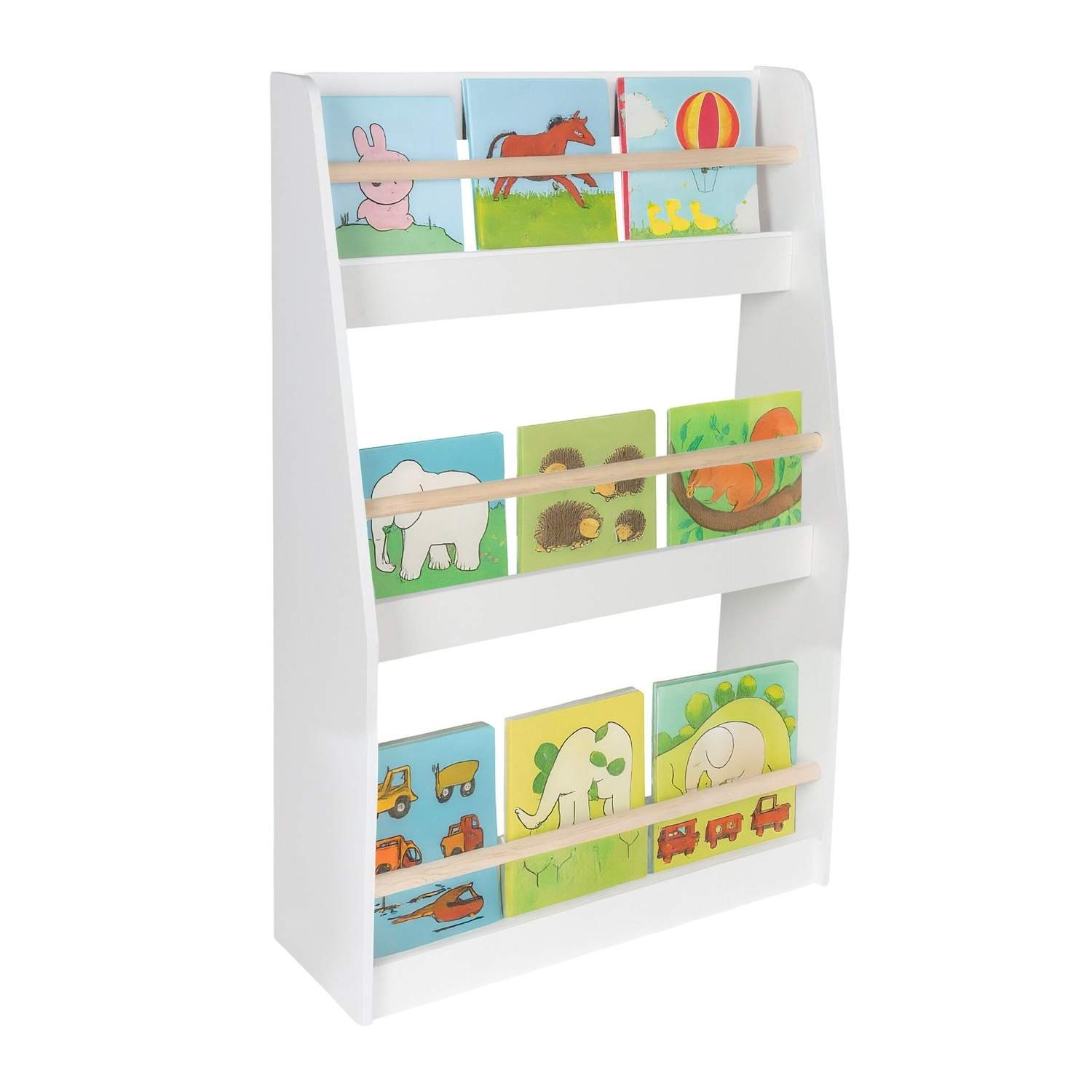 Børnebogreol – 3 hylder, hvid, åbent design