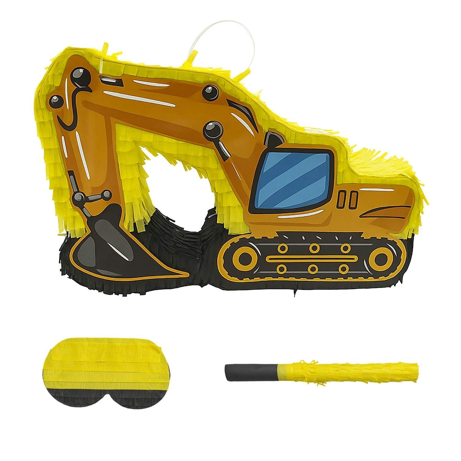 Piñata-sæt til byggekøretøjer med flagermus og maske