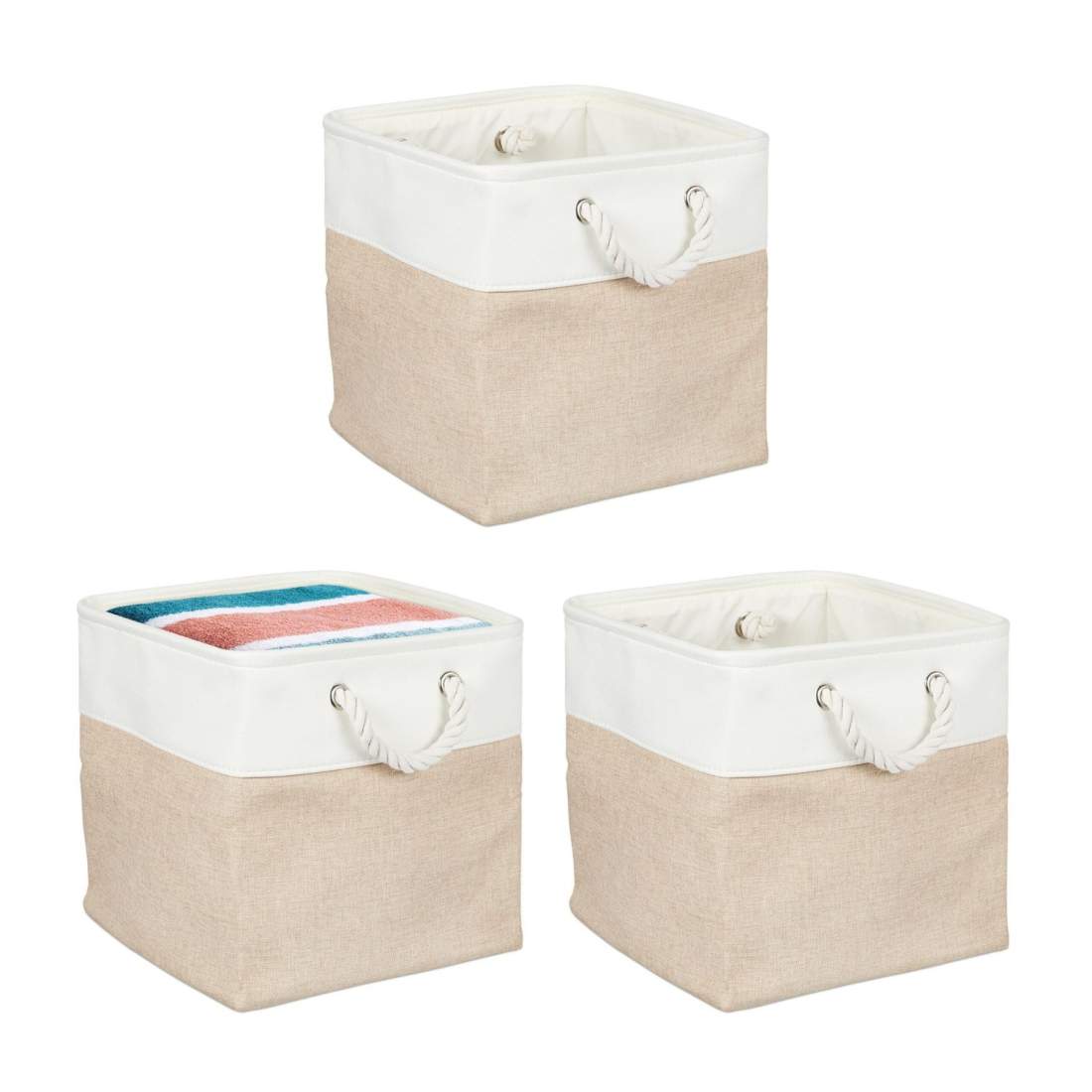 Förvaringskorgar i linne, set om 3 – tvåfärgad design | Hem & Hobby | Pryloteket