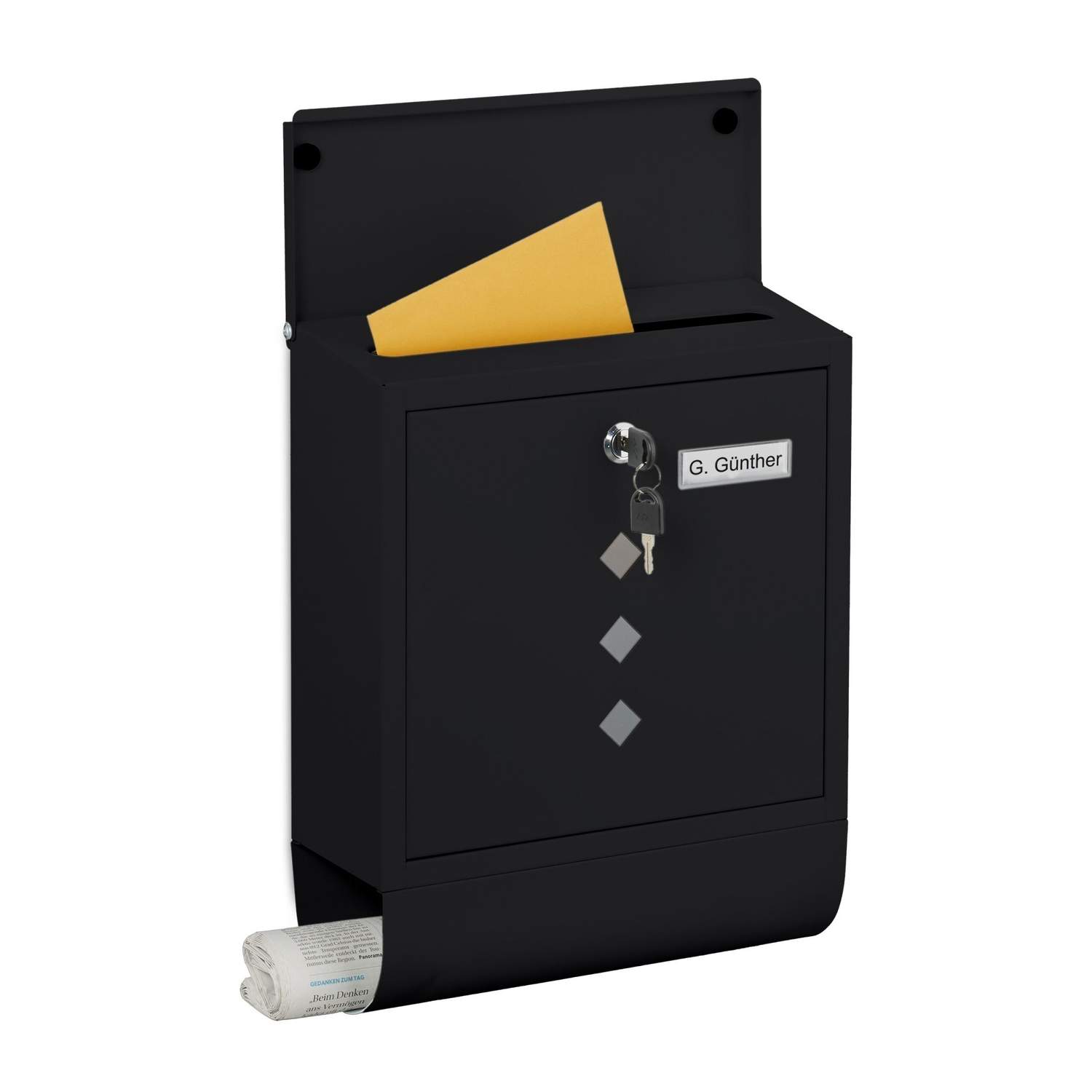 Minimalistisk metalpostkasse med avisholder