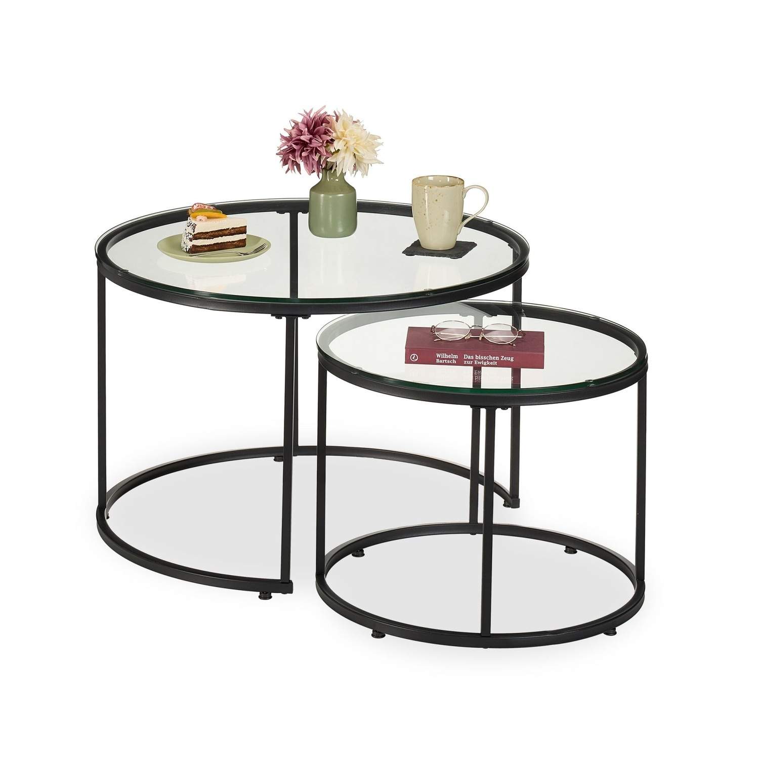 Indskudsborde i glas og metal – sæt med 2, moderne design