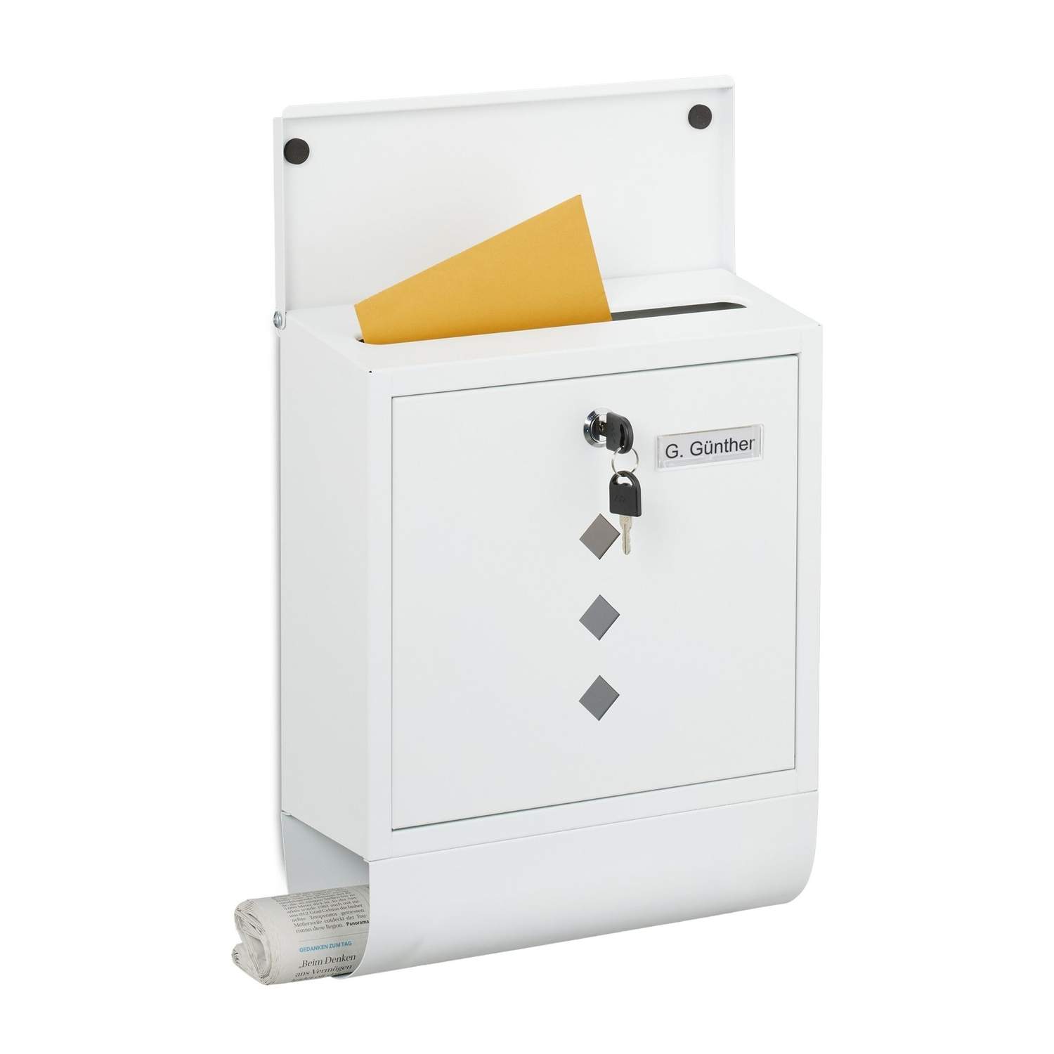 Minimalistisk metalpostkasse med avisholder