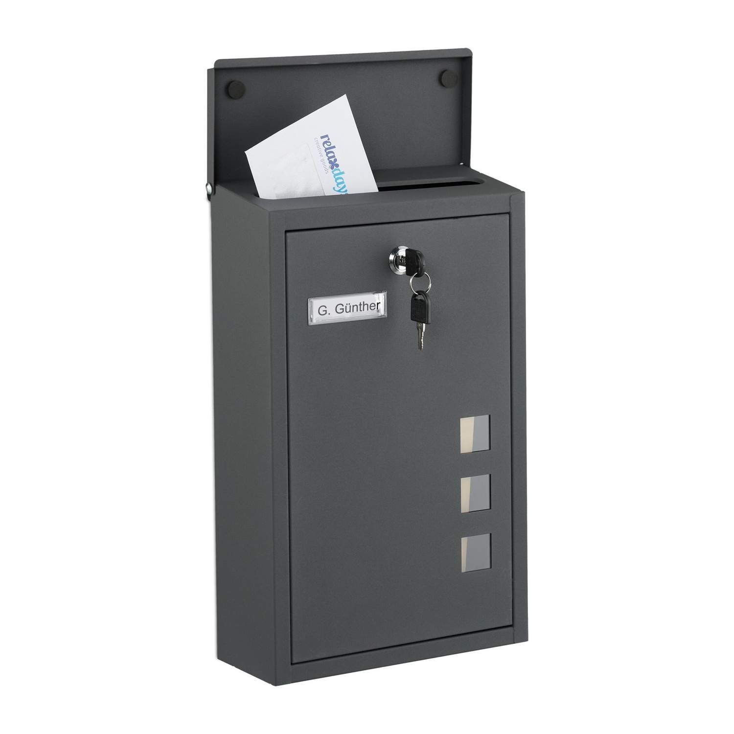 Vægmonteret postkasse med vinduer og nøgler