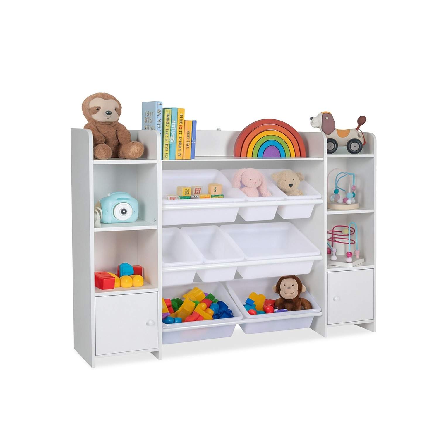 Legetøjshylde til børn – 8 kasser, 6 rum, 3 hylder