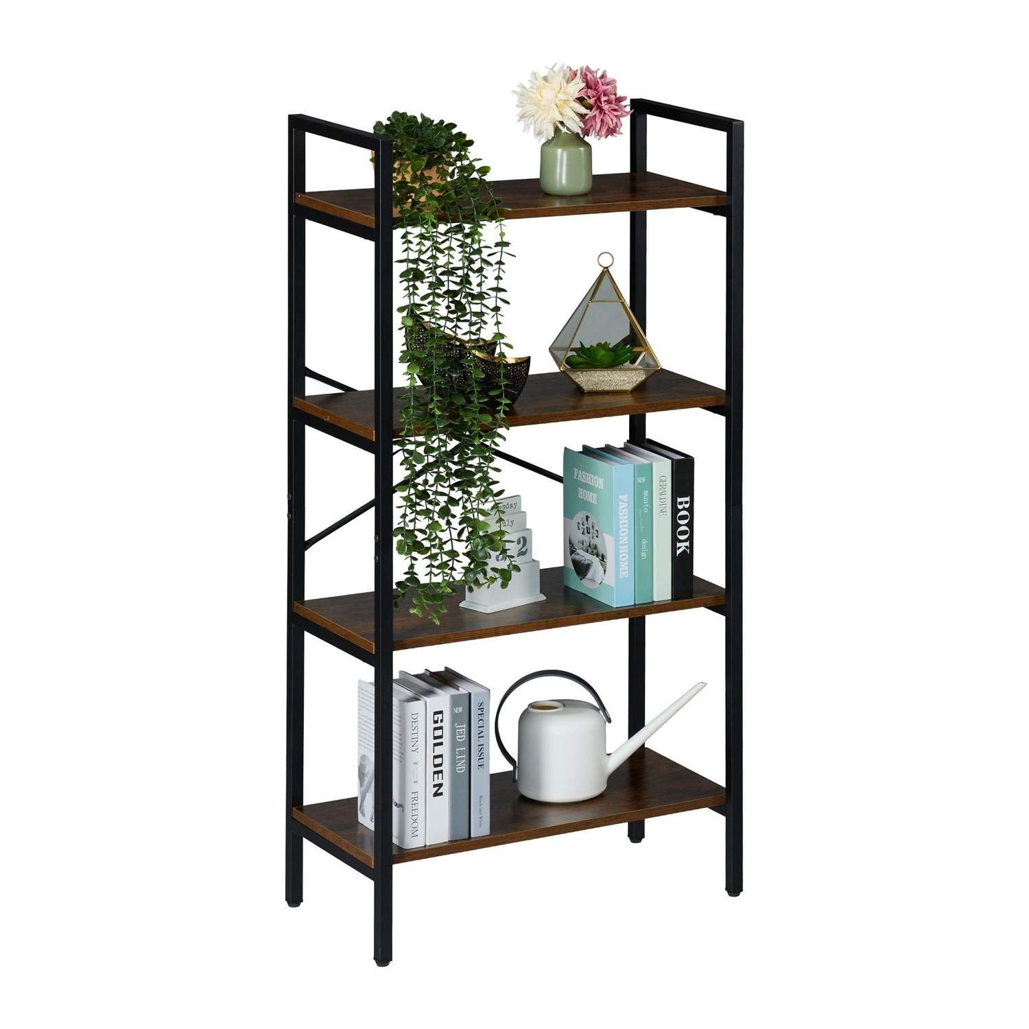 Industriel bogreol – Robust metal- og træhylde