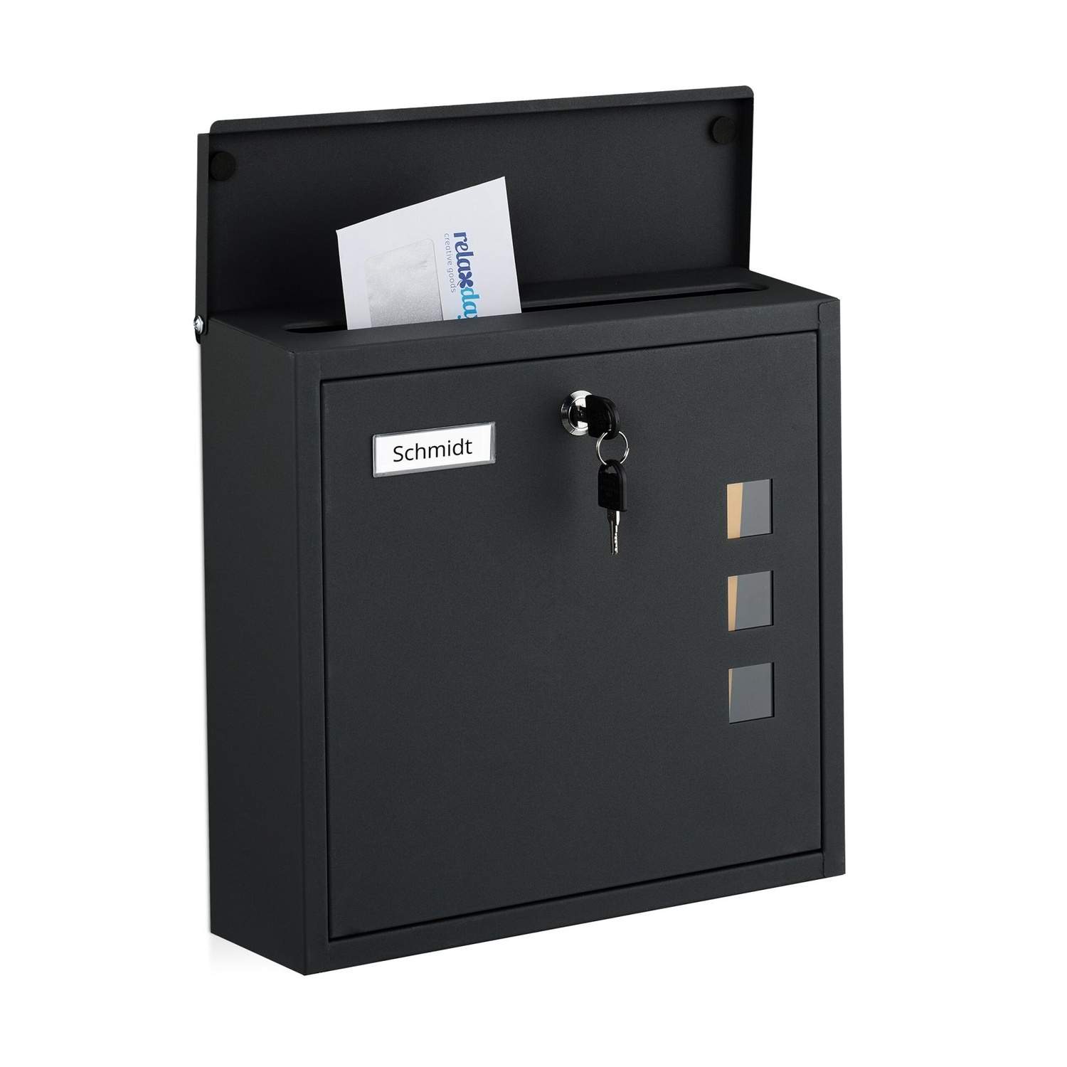 Vægmonteret postkasse i jern med vinduer