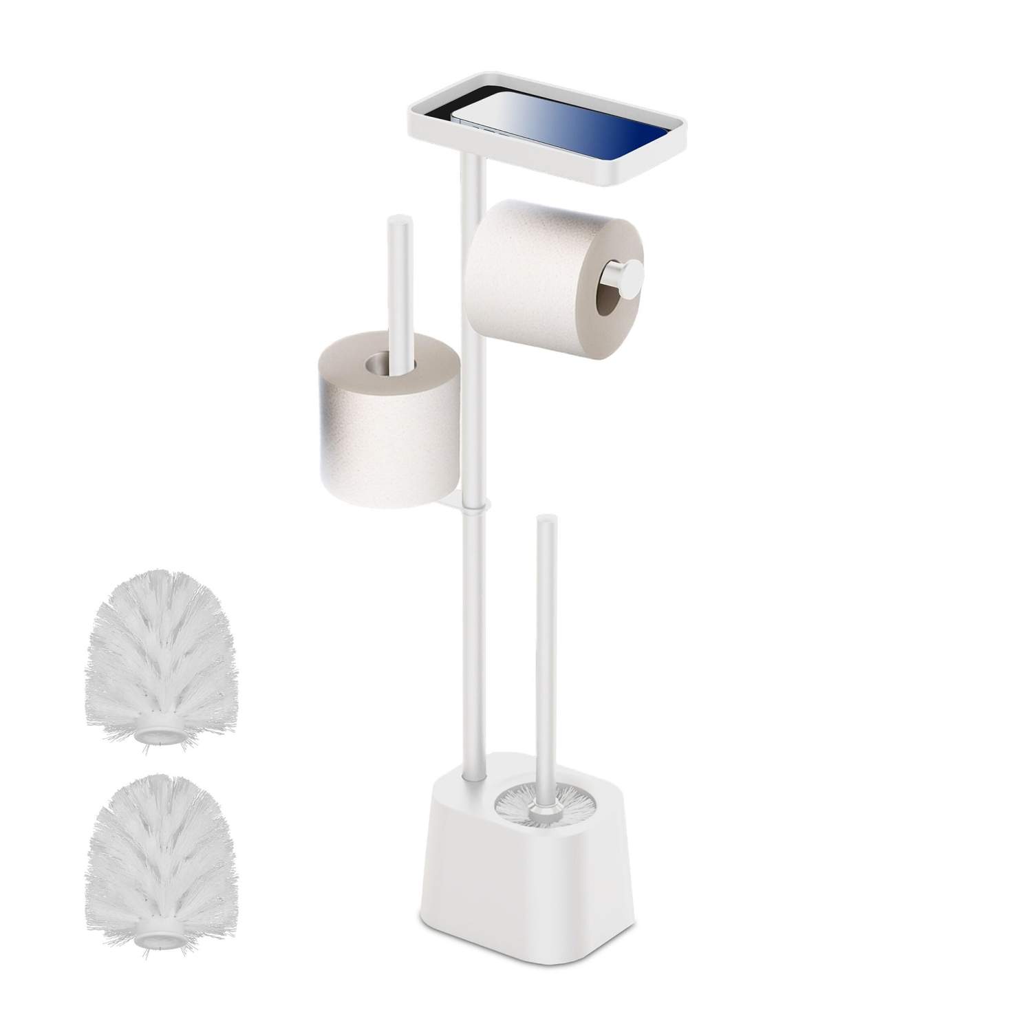 Metal toiletpapirholder med hylde – Fritstående og stilfuld