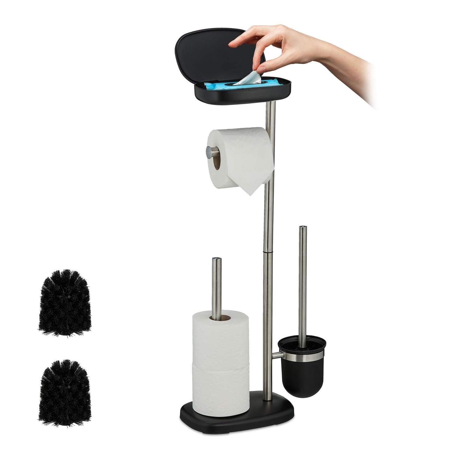 Toiletpapirholder i rustfrit stål med hylde og børste