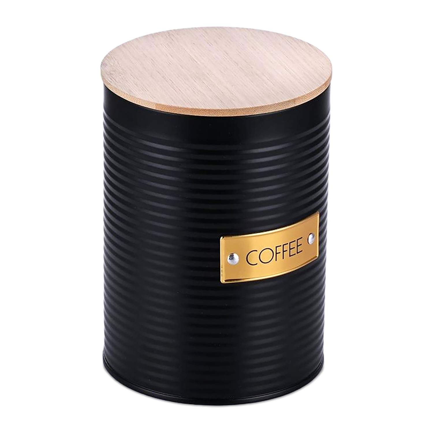 Kaffeopbevaringsdåse – Lufttæt sort metal med bambuslåg