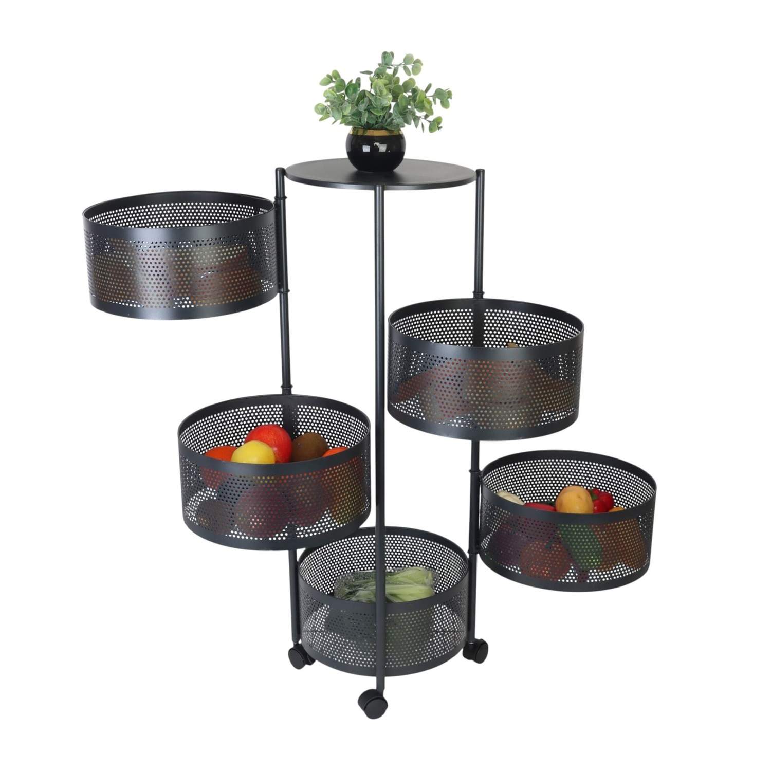 Køkkenvogn med drejelige hylder – Rullende metalopbevaring