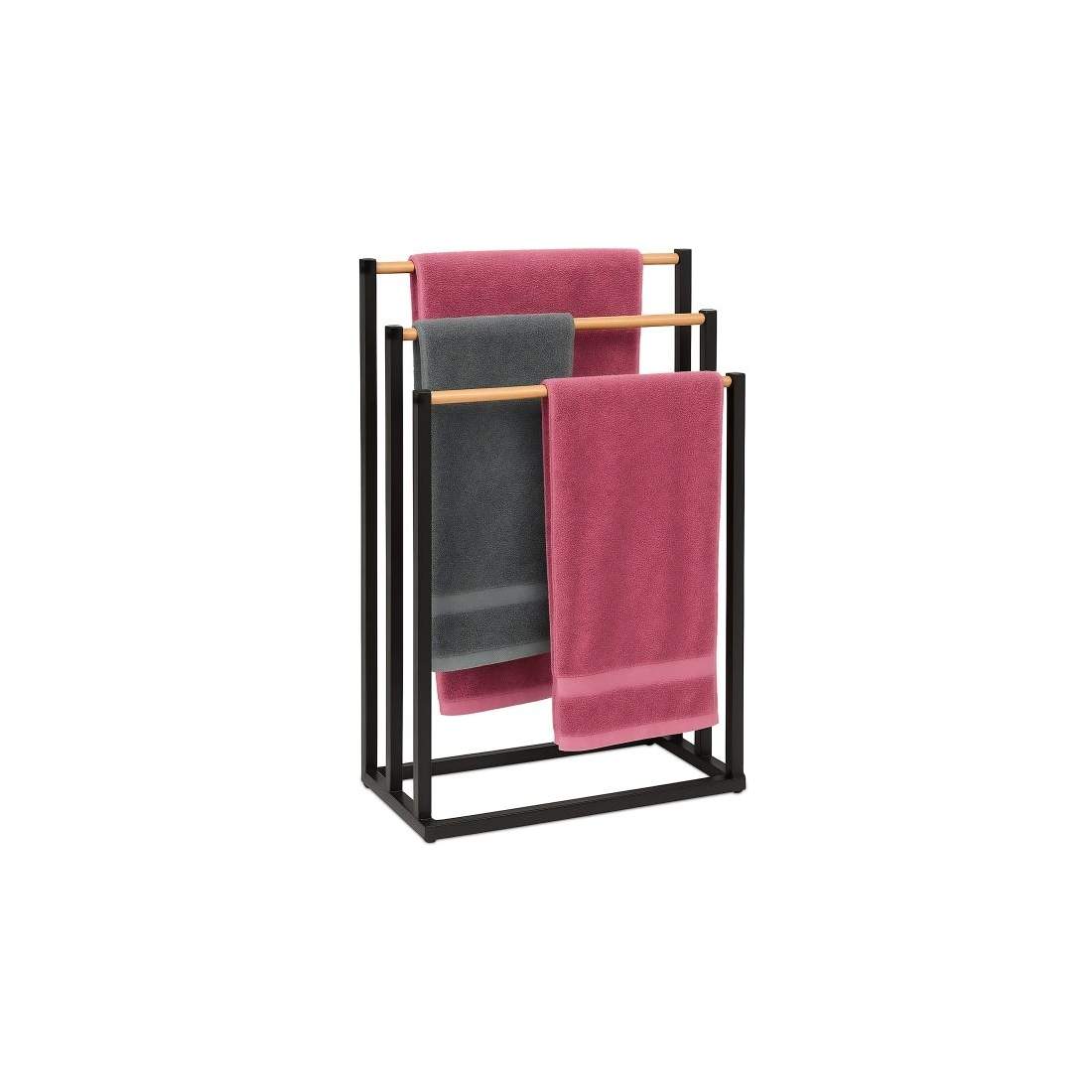Fristående handdukshängare – 3 stänger, metall- och bambudesign | Hem & Hobby | Pryloteket