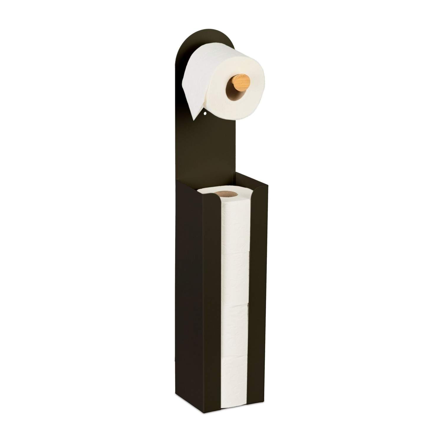 2-i-1 fritstående toiletpapirholder – bambus og metal