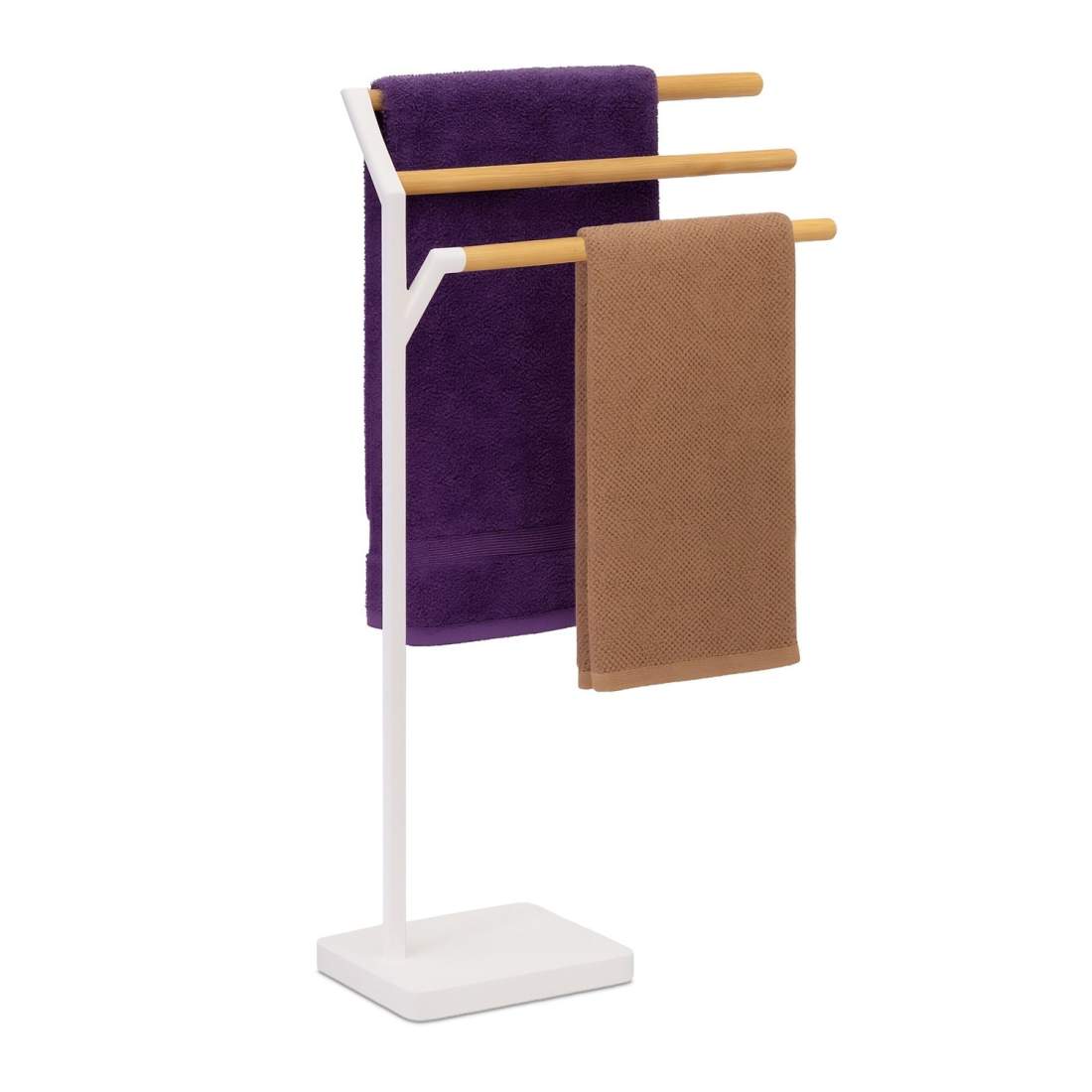 Fristående handdukshängare – 3 stänger, bambu- och metalldesign | Hem & Hobby | Pryloteket