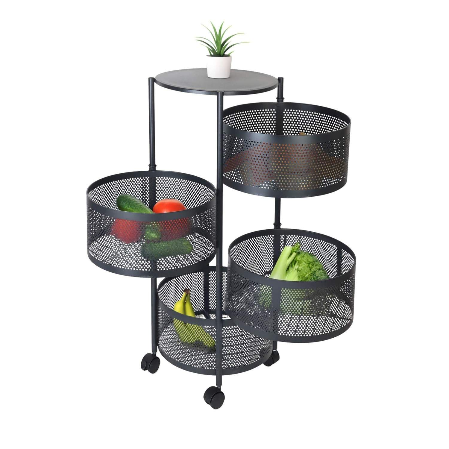 Køkkenvogn med drejelige hylder – Rullende metalopbevaring