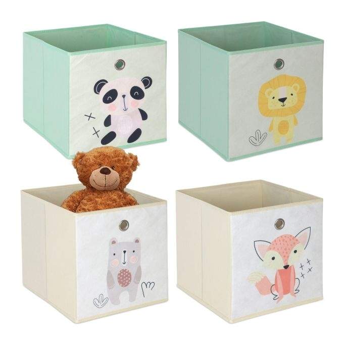 Opbevaringsbokssæt til børn – 4 foldbare dyremotiver