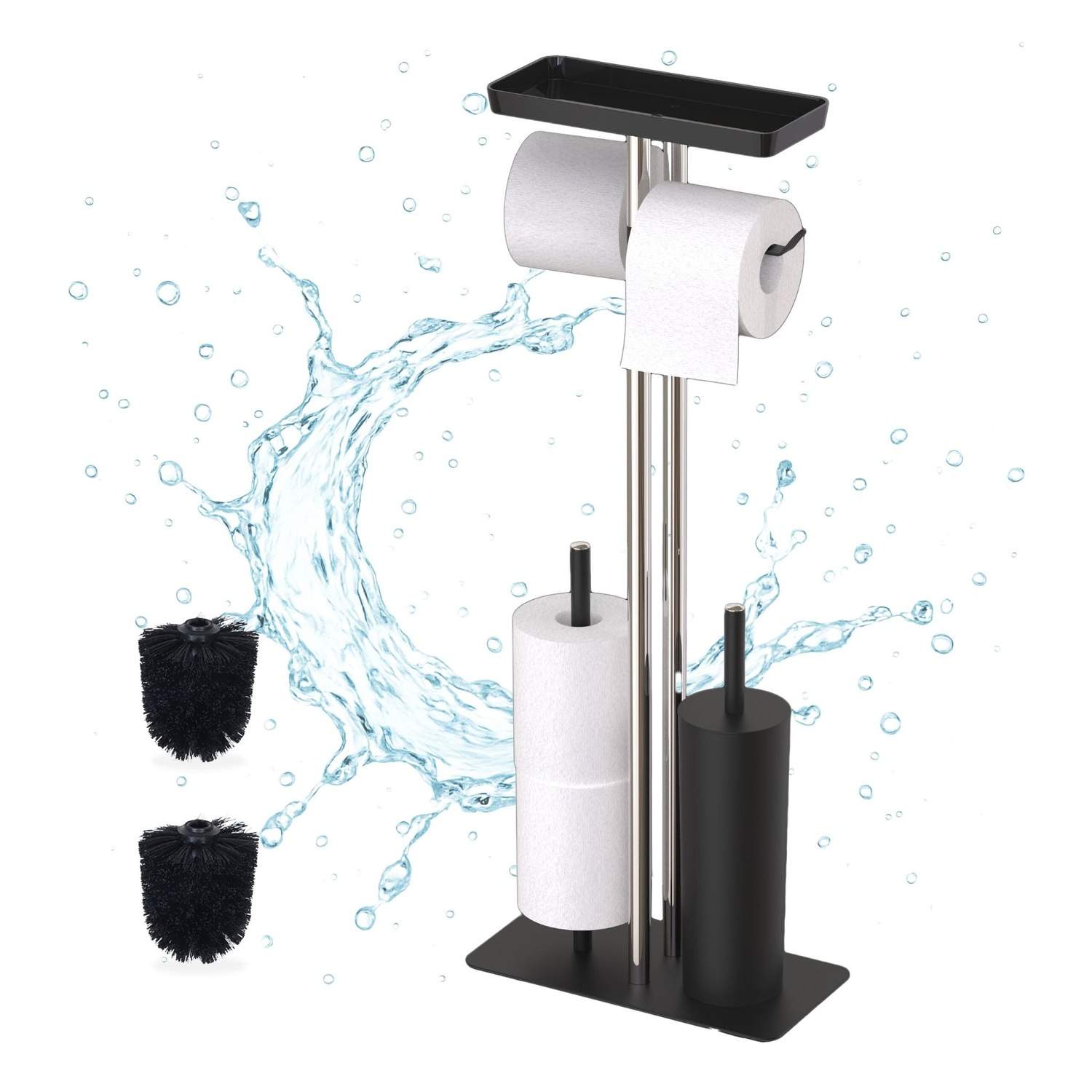 Toiletsæt i rustfrit stål med hylde – skridsikker, reservepapirholder