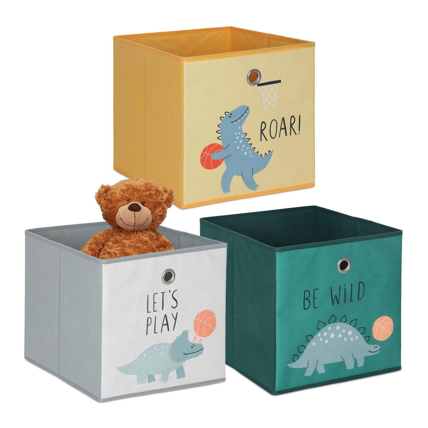 Foldbare opbevaringskasser til børn, 3-pak – Dinosaur & Animal Designs