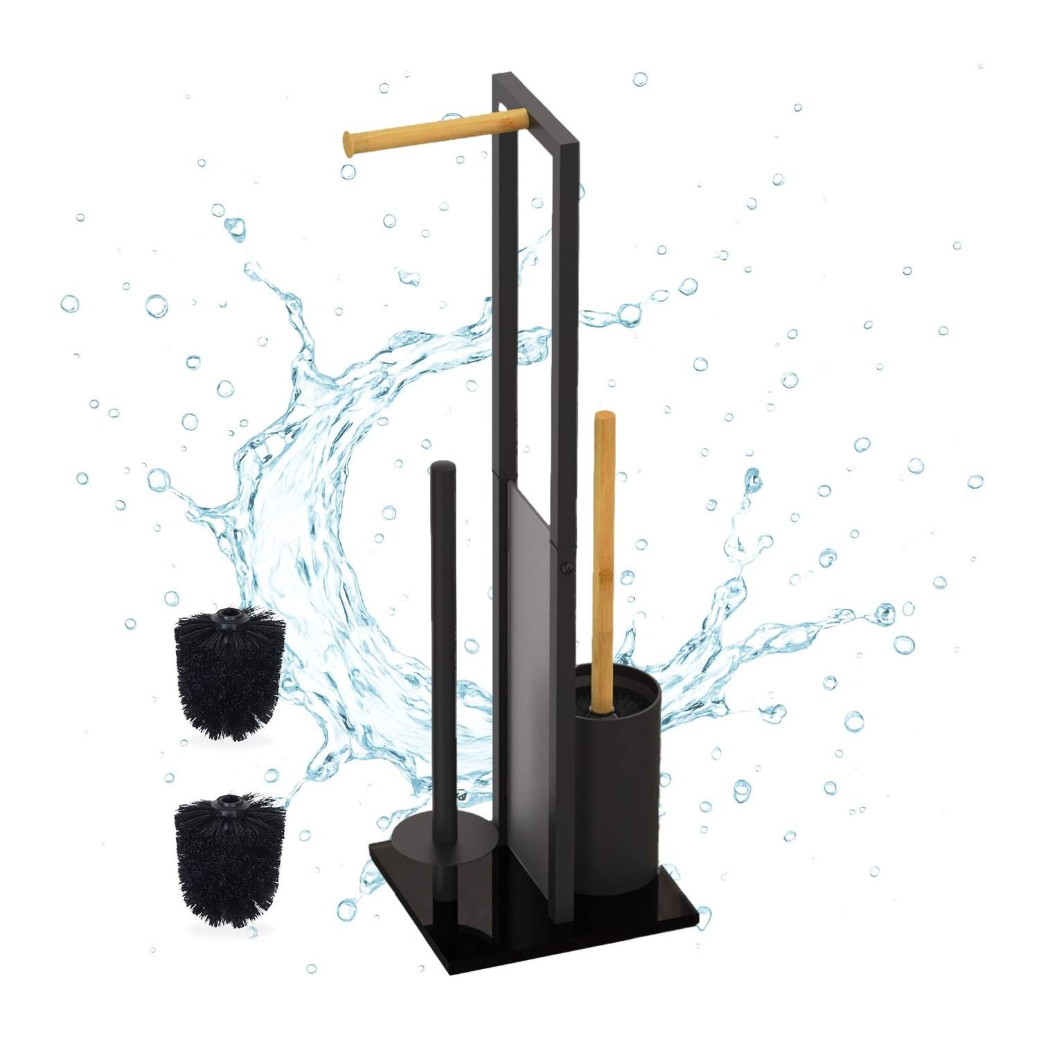 Toiletstativ i bambus og metal – Holder, børste, opbevaring