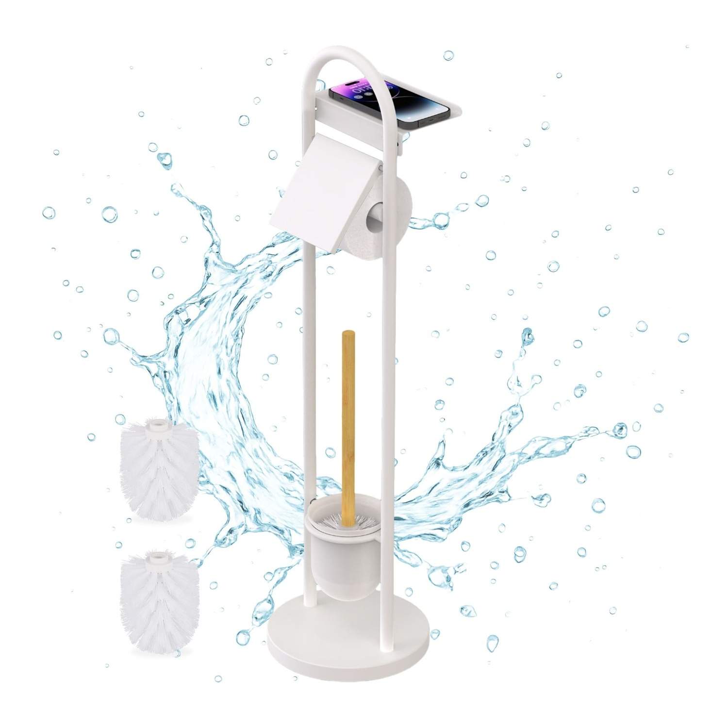 Toiletpapirholder med hylde – Metal- og bambusdesign