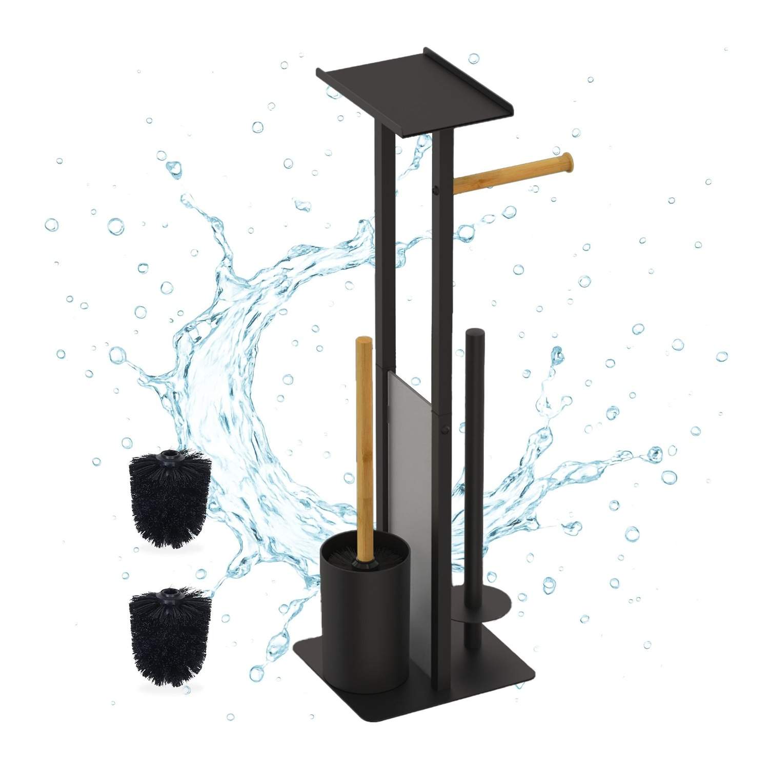 Toiletpapirholder – Metal & Bambus, Fritstående Stativ