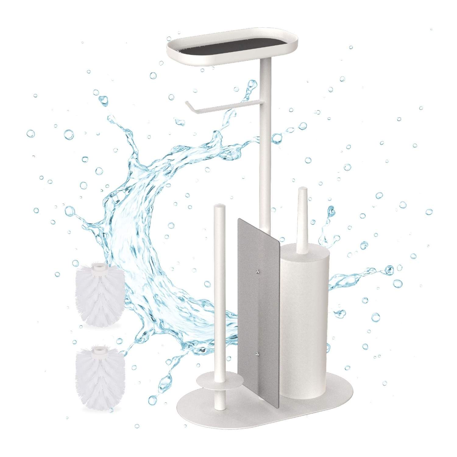 Metal toiletpapirholder med hylde og børstesæt