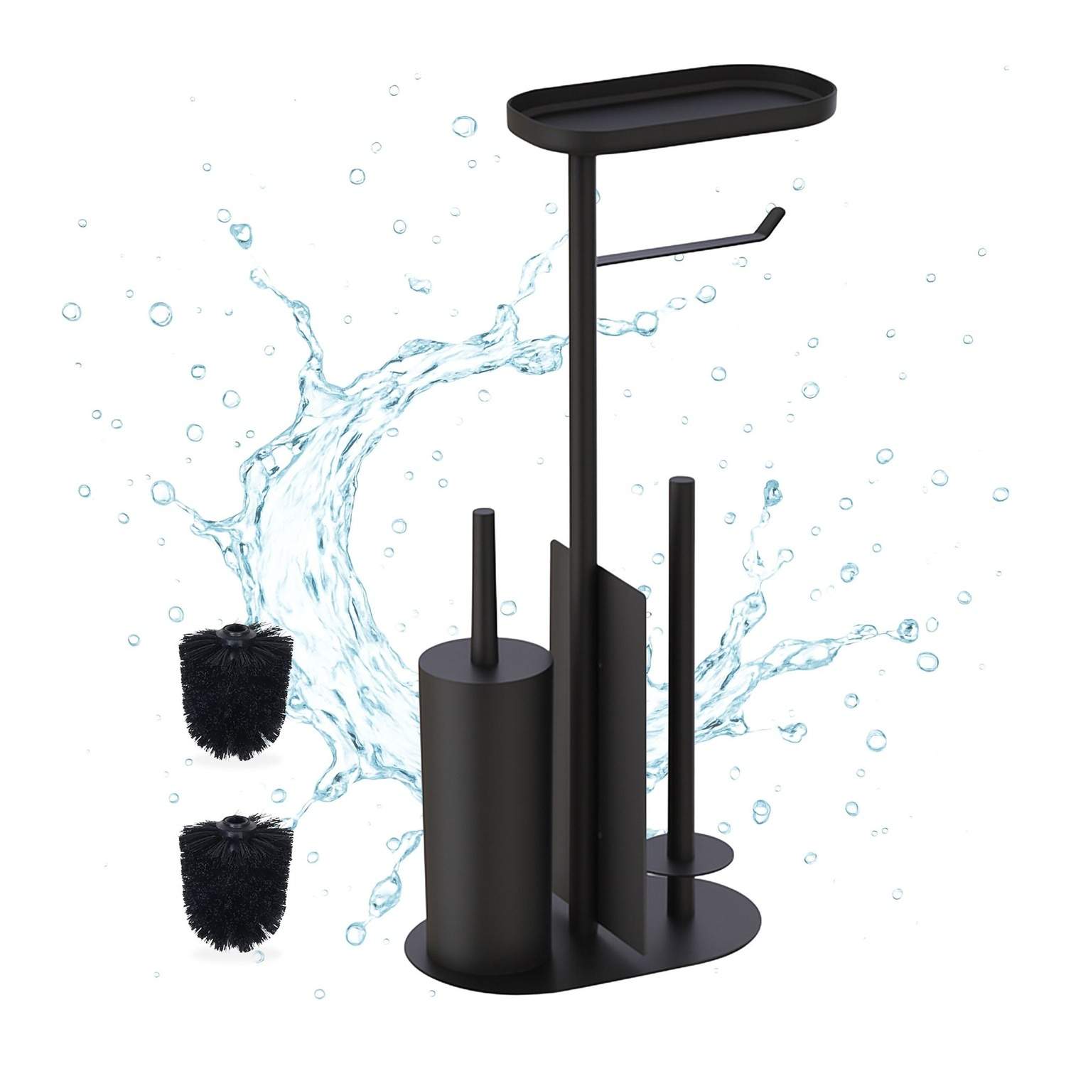 Metal toiletpapirholder med hylde og børsteholder