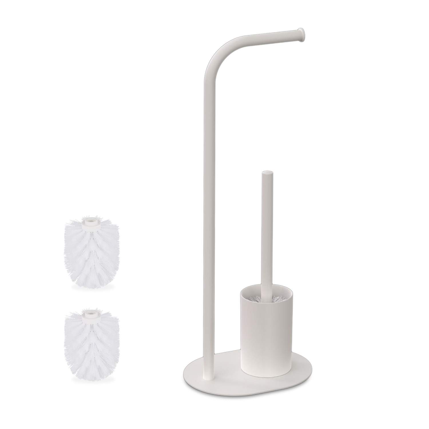 Hvidt metal toiletsæt – fritstående holder og børste