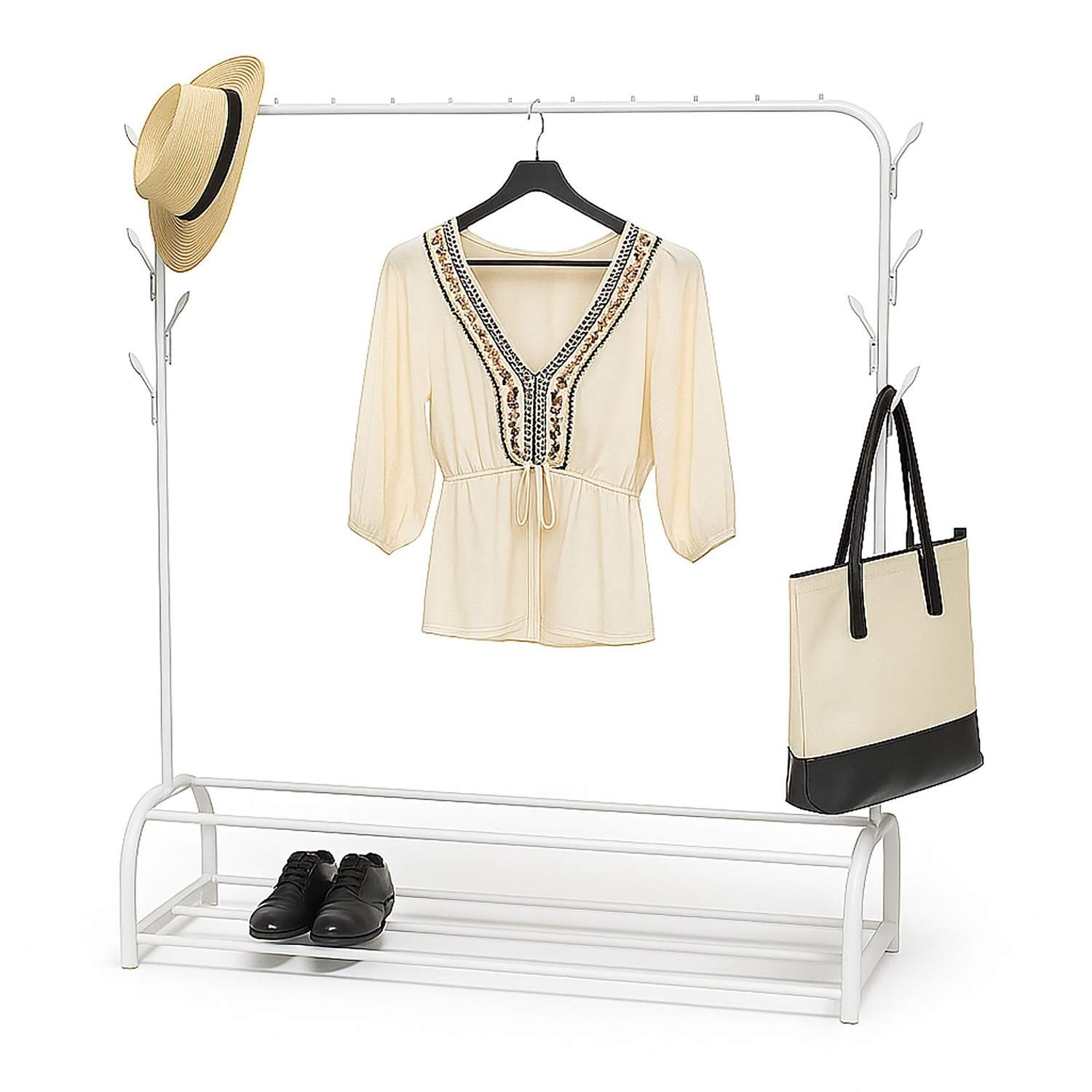 Kapphängare med skena, 2 hyllor och 8 krokar – Stål | Hem & Hobby | Pryloteket