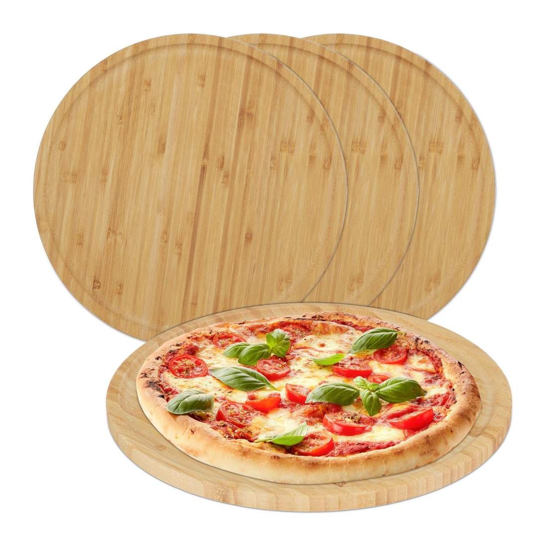 Bambu pizzabrädor – 4 runda, 32 cm, upphöjda kanter | Hem & Hobby | Pryloteket