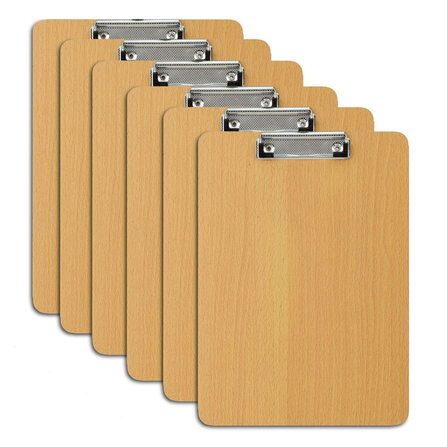 Træclipboards Sæt med 6 - A4 størrelse, gummibelagte clips