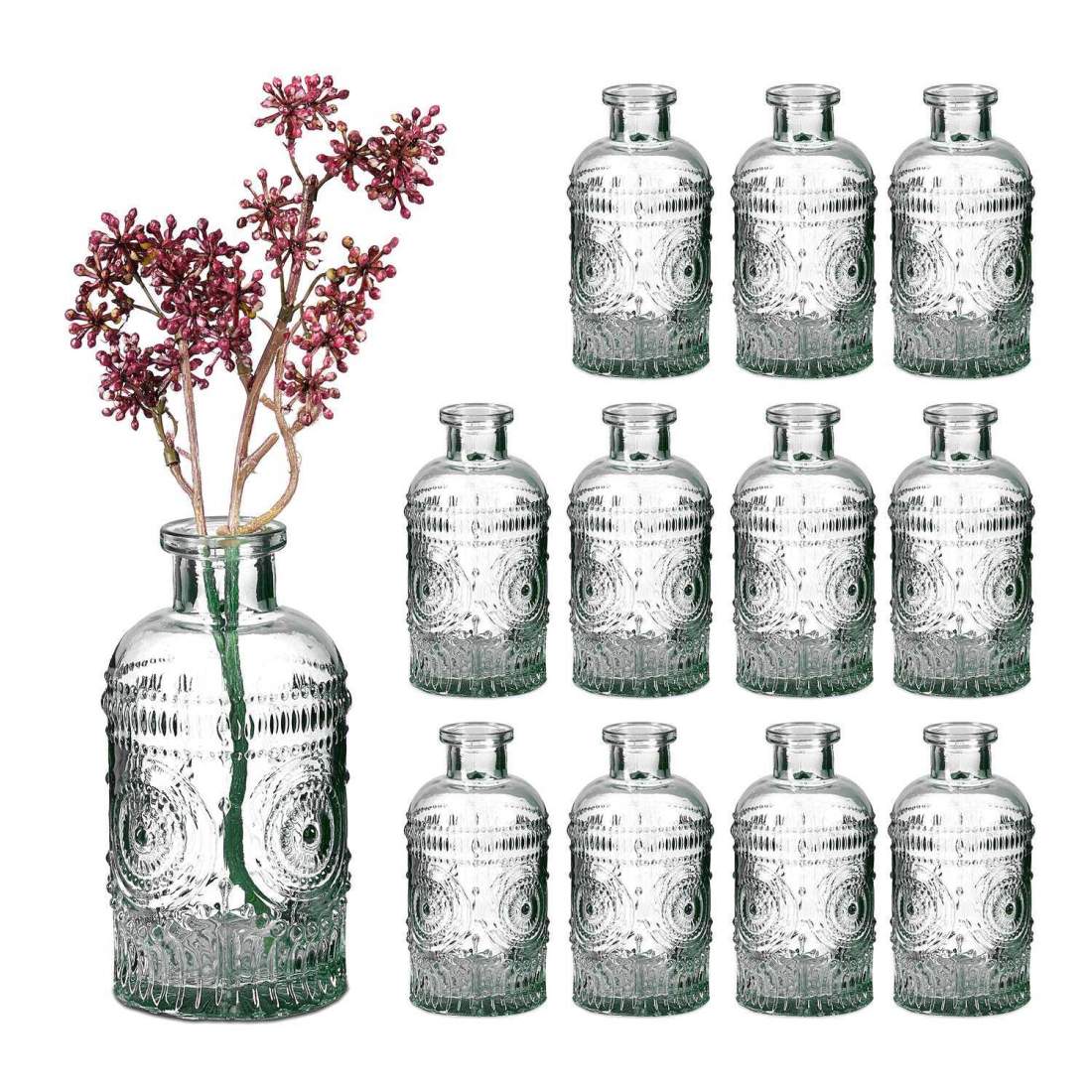 Små glasvaser Set om 12 – Retrodesign i relief | Hem & Hobby | Pryloteket