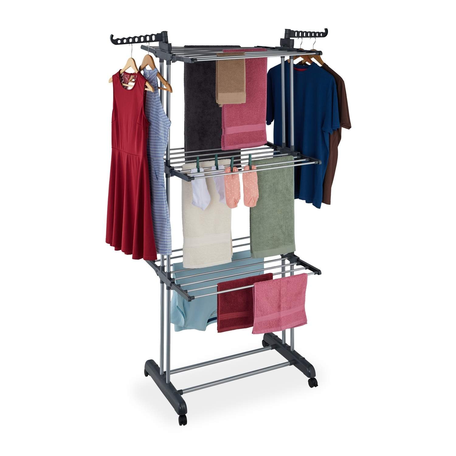 Rullende vaskestativ med foldbare vinger og bøjler