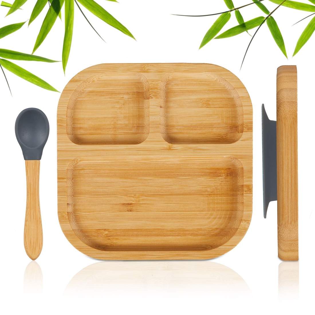 Bambu Småbarnstallrik & Sked Set – Halkfritt, 3 fack | Hem & Hobby | Pryloteket