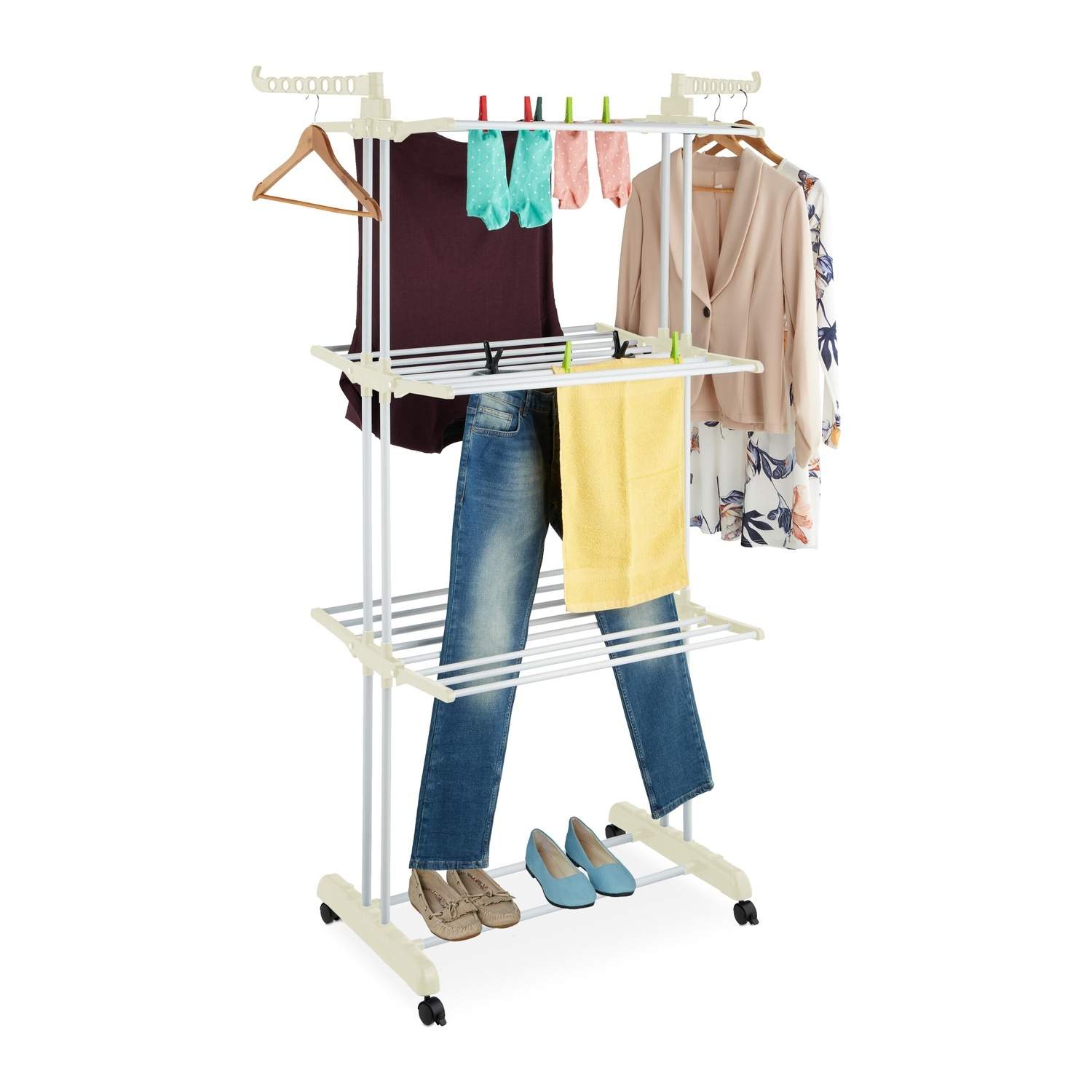 Tørrestativ til vasketøj på hjul – foldbar med 6 vinger